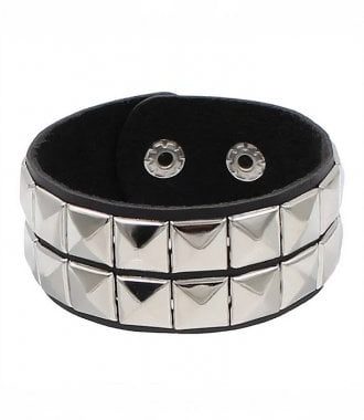 2 Row Silver Pyramid Wristband
